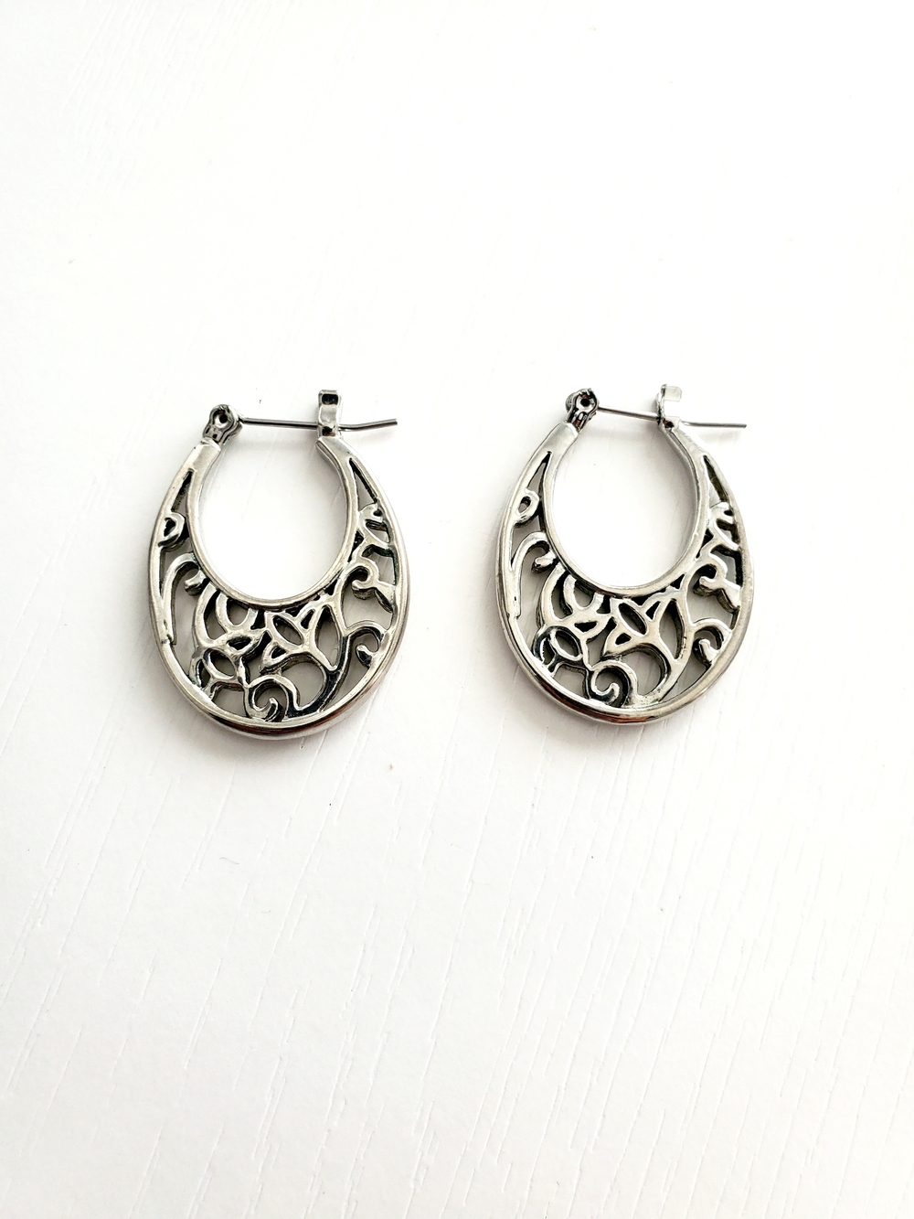 Silver Filigree Hoop Earrings - Elegant Women's Jewelry